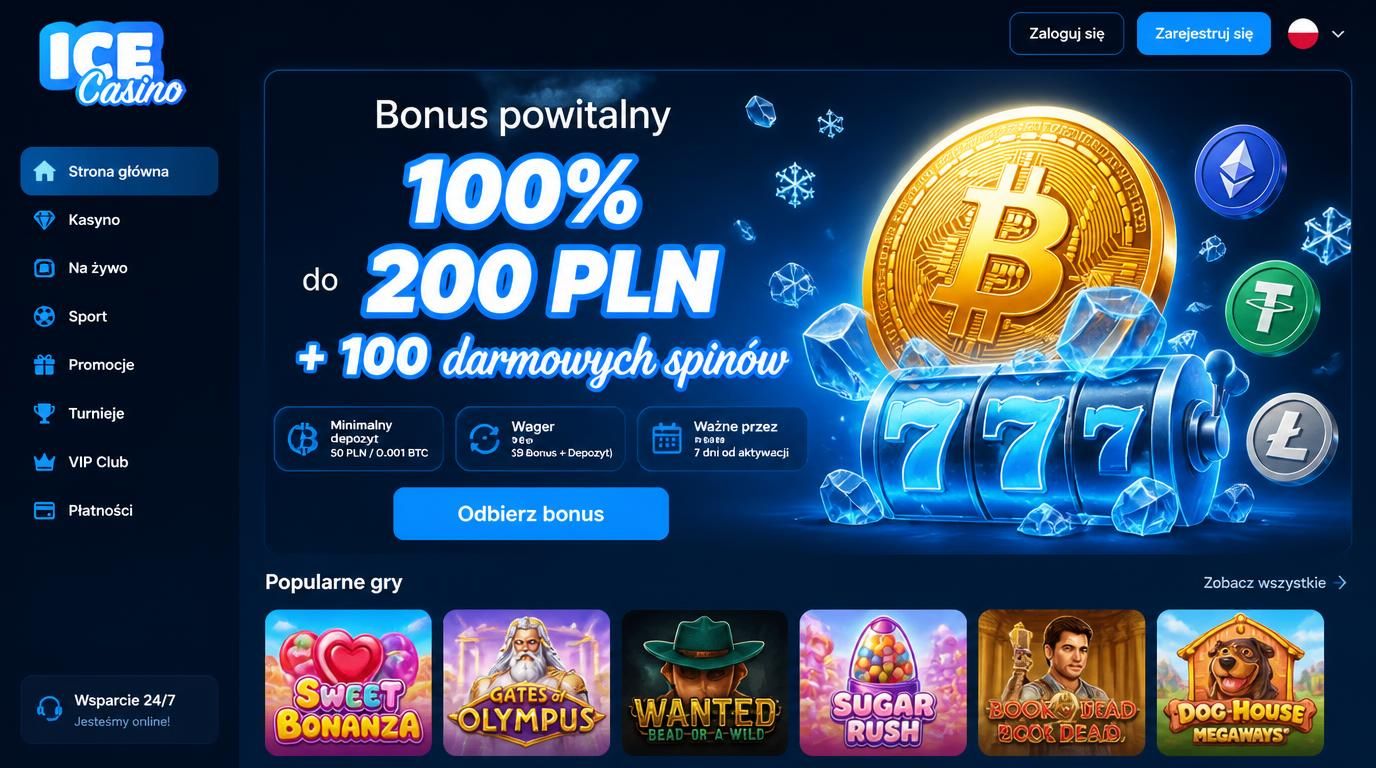 Widok oferty powitalnej z bonusem i darmowymi spinami, w stylistyce kasyna