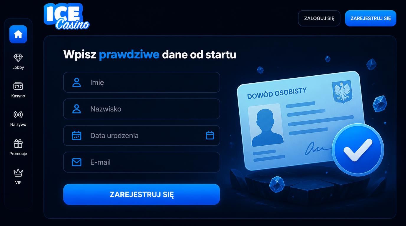  Formularz rejestracji z prawdziwymi danymi w Ice Casino Polska