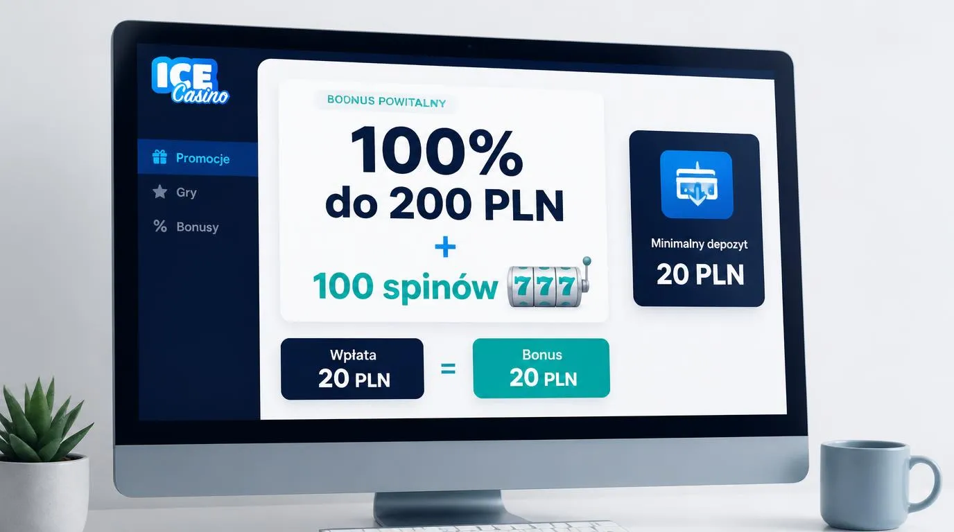 Panel bonusu powitalnego z ofertą 100% do 200 PLN, 100 spinami i minimalnym depozytem 20 PLN